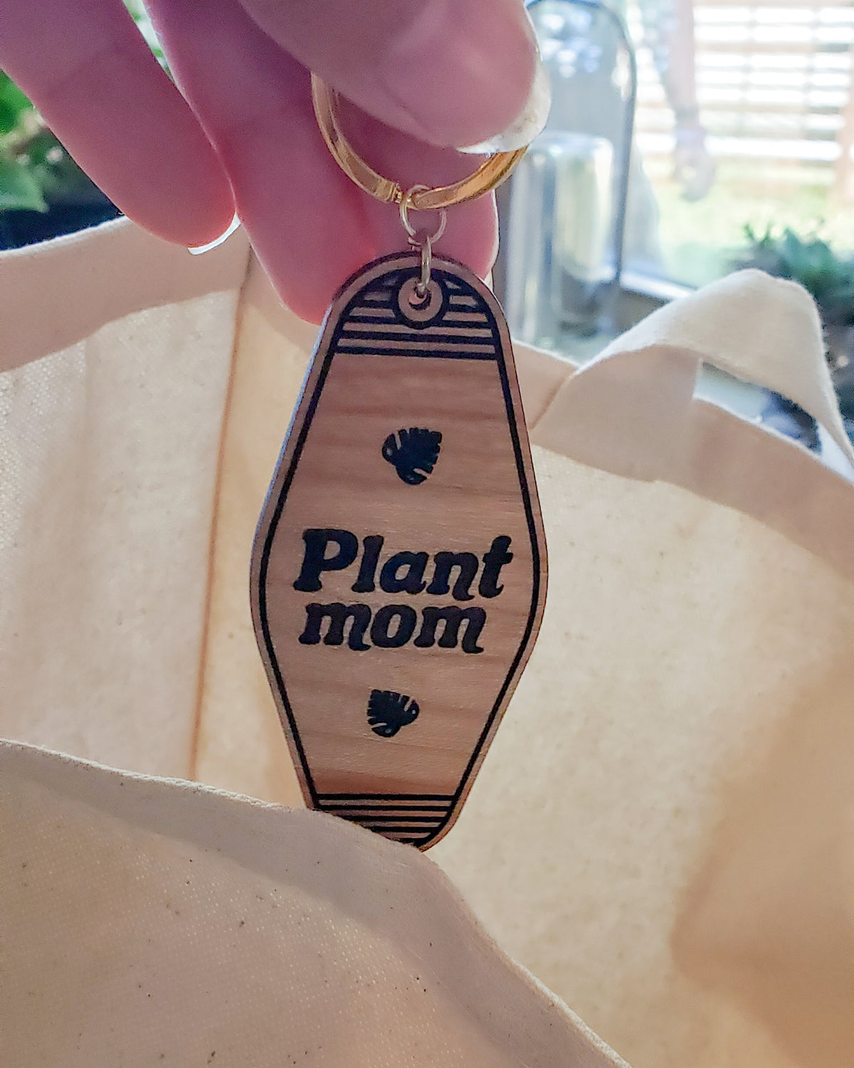 Plant Mom Wood Hotel Keychain