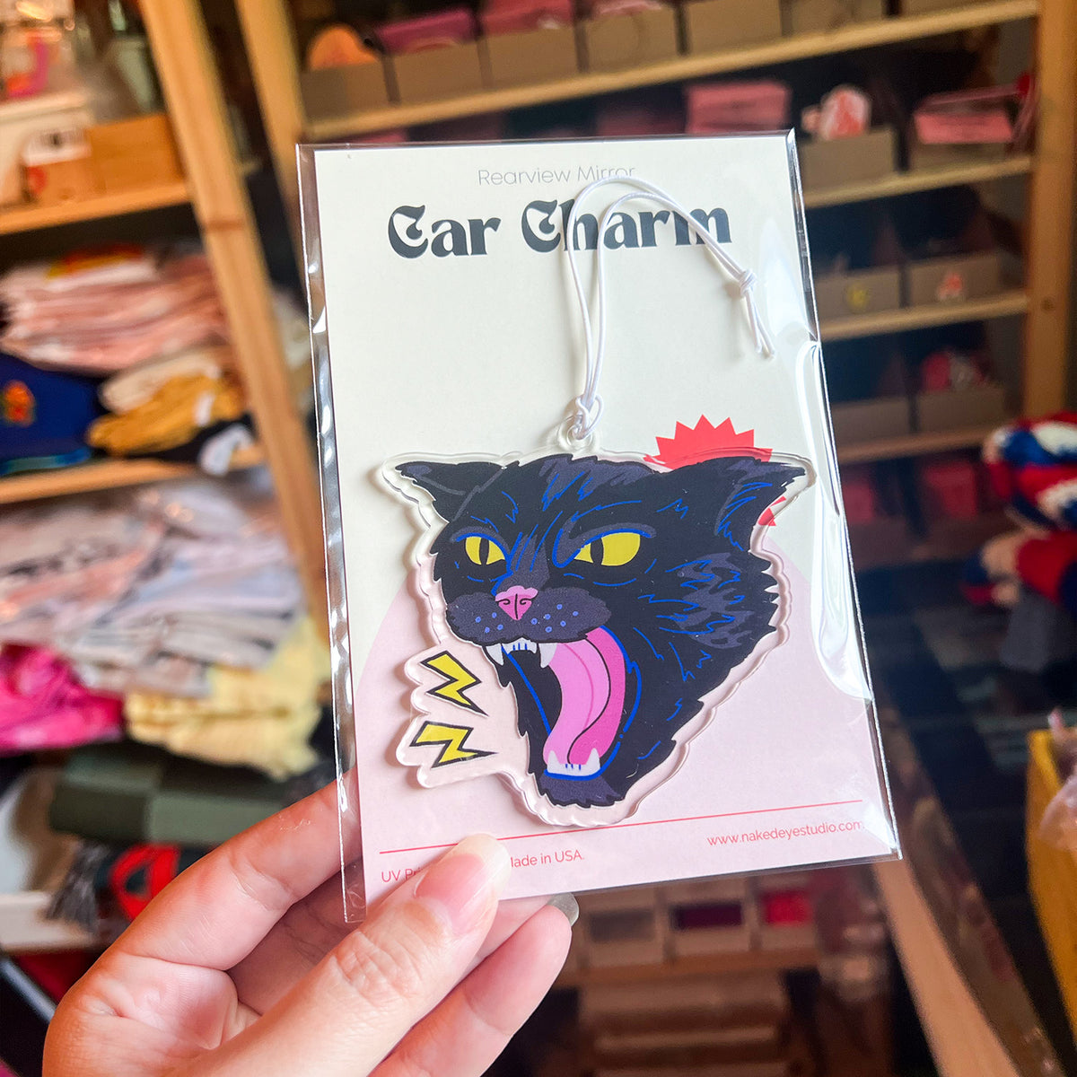 Angry Kitty Rearview Mirror Car Charm