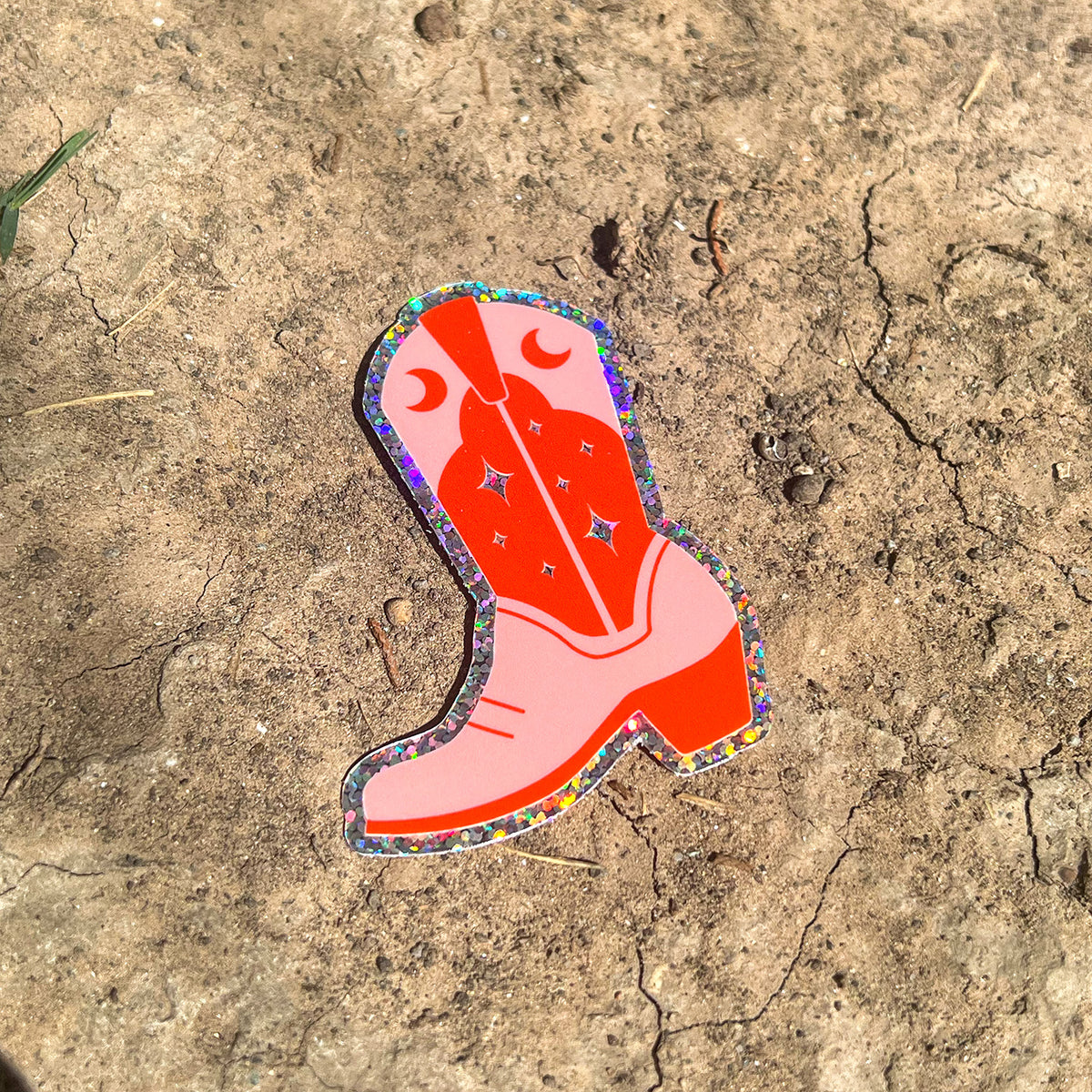 Holo Glitter Howdy Boot Sticker