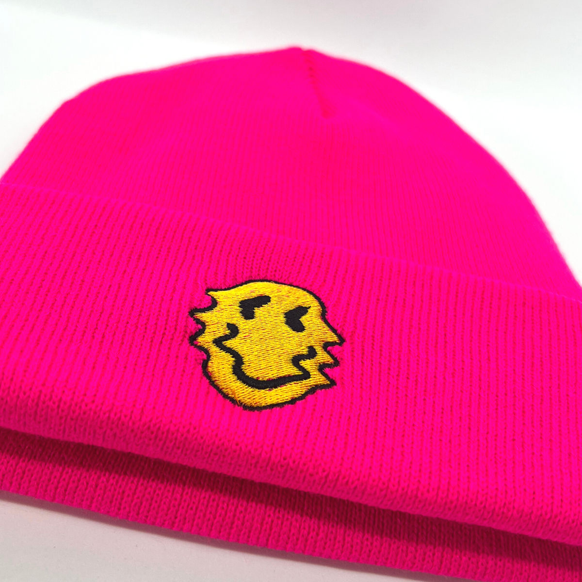 Stay Smiling Embroidered Pink Beanie