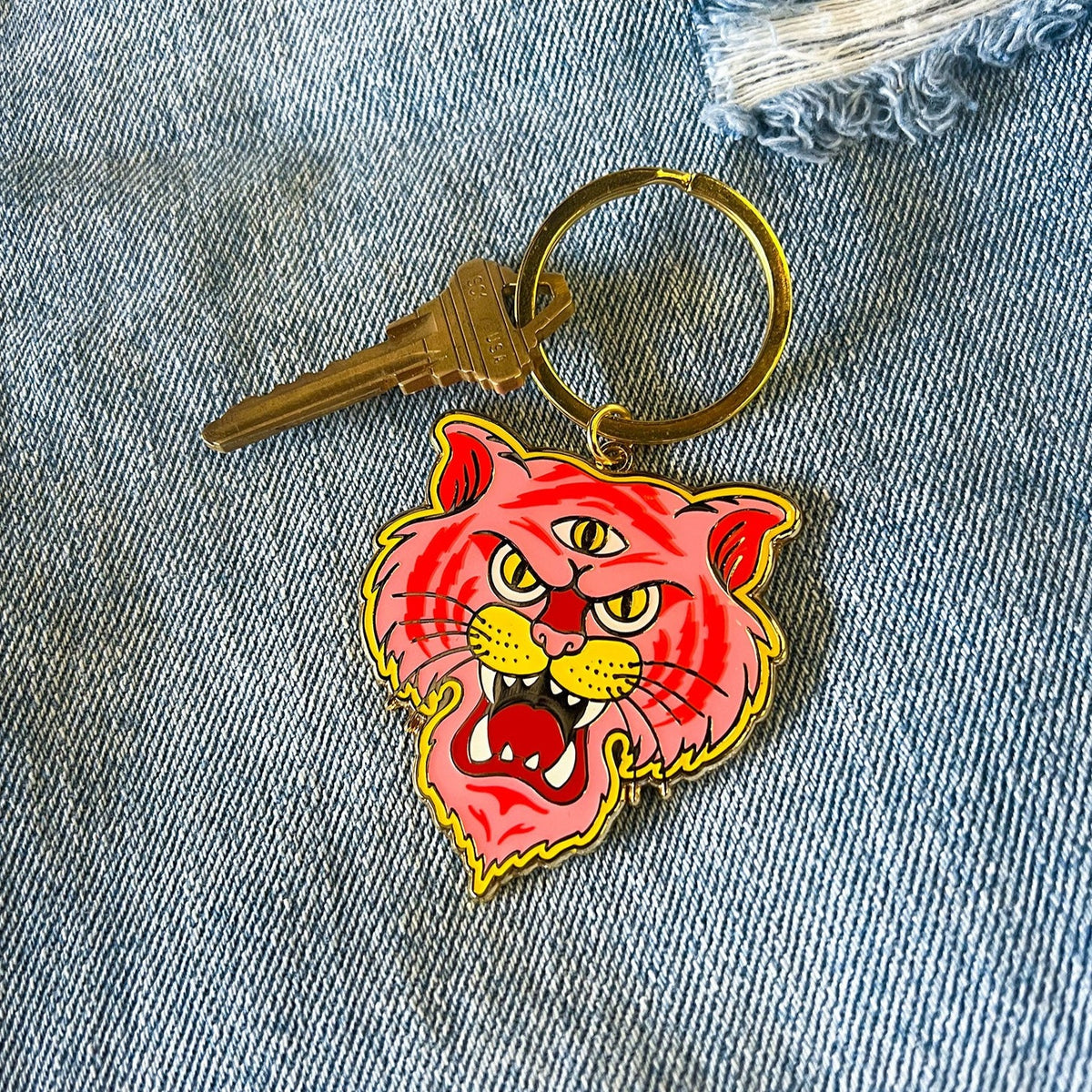 Tough Tiger Gold Plated Hard Enamel Keychain