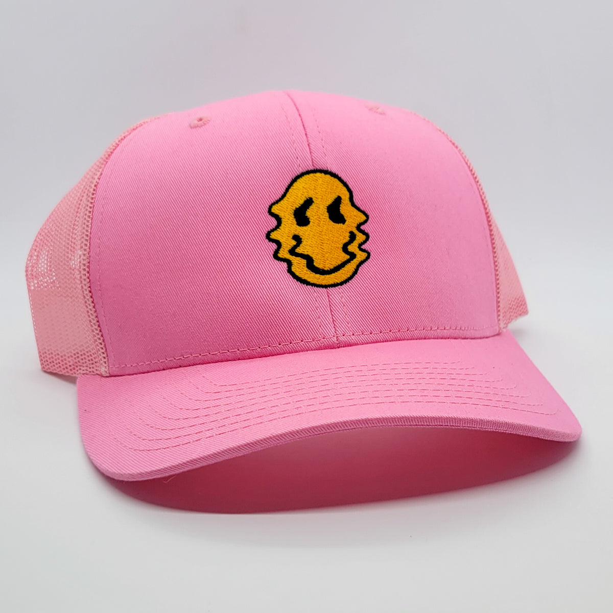 Stay Smiling Embroidered Pink Trucker Hat